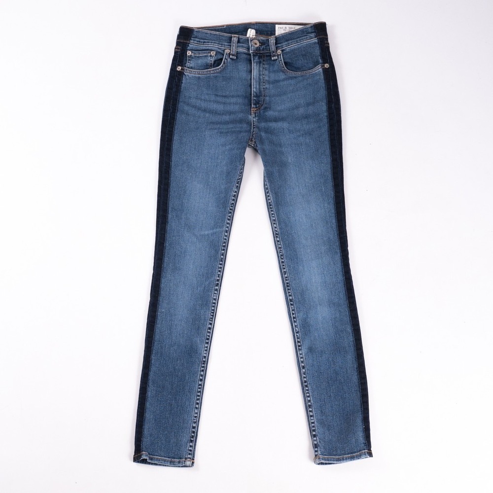 Rag & Bone High Rise‎ Ankle Skinny Jeans 25 Blue Indigo Tux Side Stripe